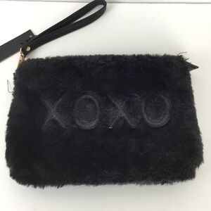 XOXO Black Fuzzy Wristlet Clutch NWT